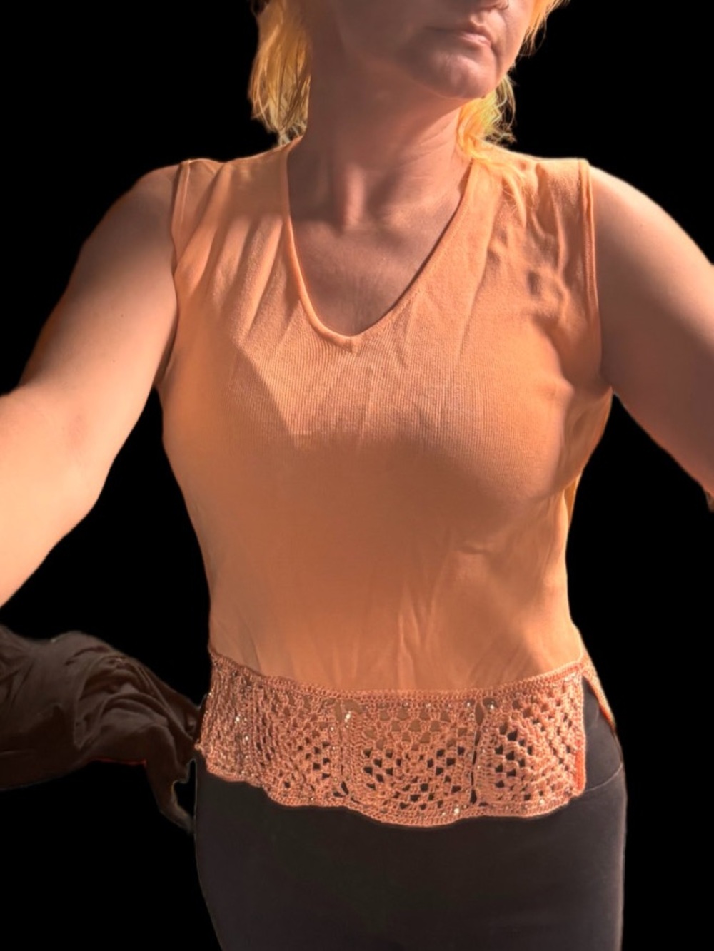 Joseph Peach Crochet-Hem Sleeveless V-Neck Tank